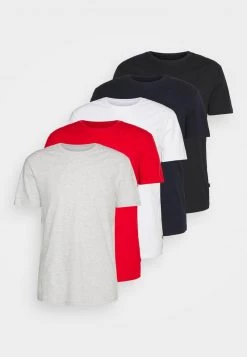 Pier One Hombre 5 PACK - Camiseta Básica - Mottled Light Grey/white/dark Blue