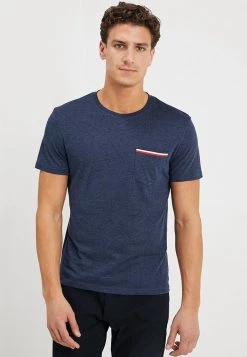 Pier One Camiseta Básica - Mottled Dark Blue, Hombre