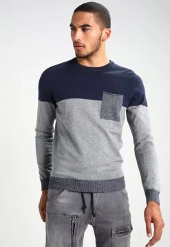 Pier One Jersey De Punto - Mottled Grey/dark Blue, Hombre