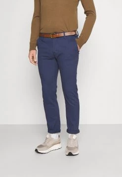 Pier One BELTED - Pantalones Chinos - Dark Blue, Hombre