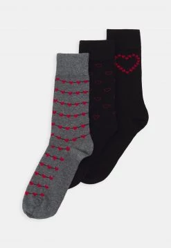 Pier One Hombre VALENTINES SOCK 3 PACK - Calcetines - Black/red/mottled Grey
